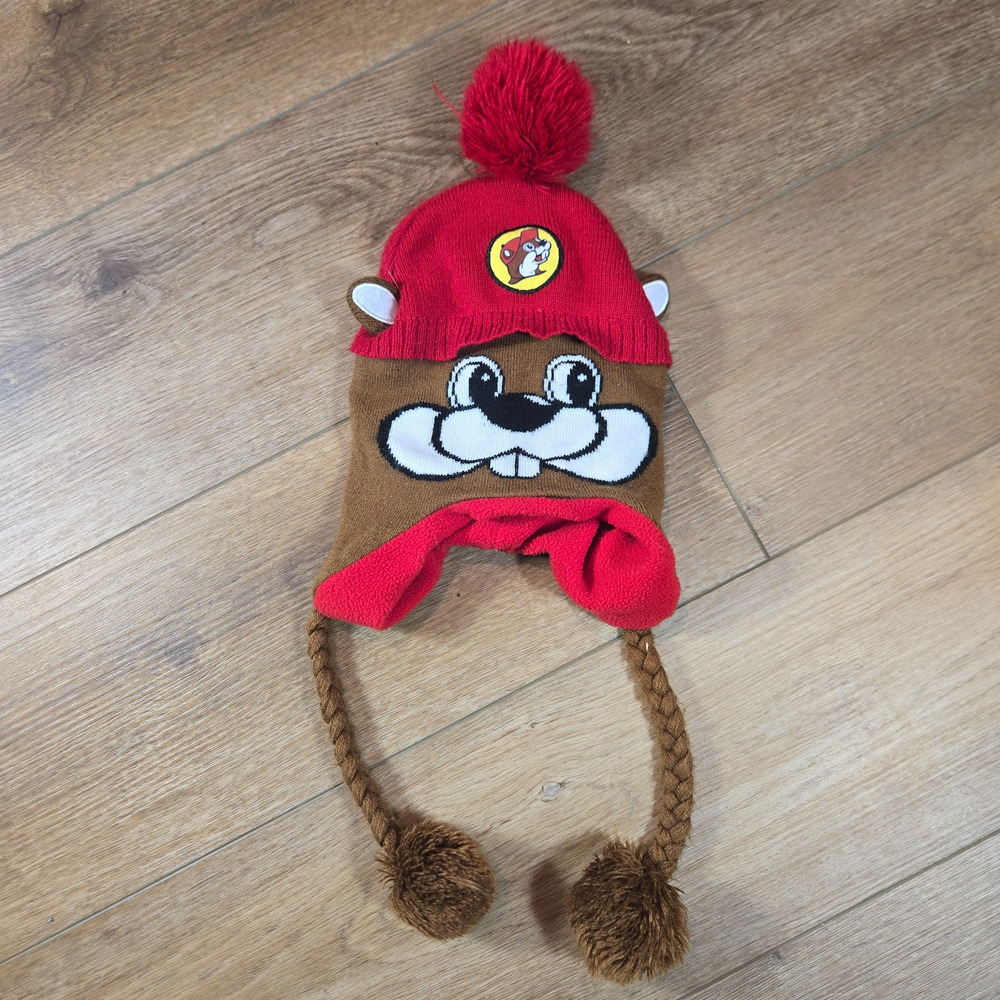 Buc ees Beaver Knit Beanie Pom Earflap Hat Youth Unisex Winter Cap OS